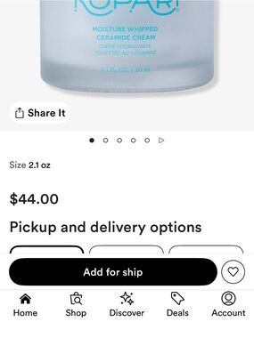 Kopari Moisture Whipped Ceramide Cream in a 2.1 fl oz size.